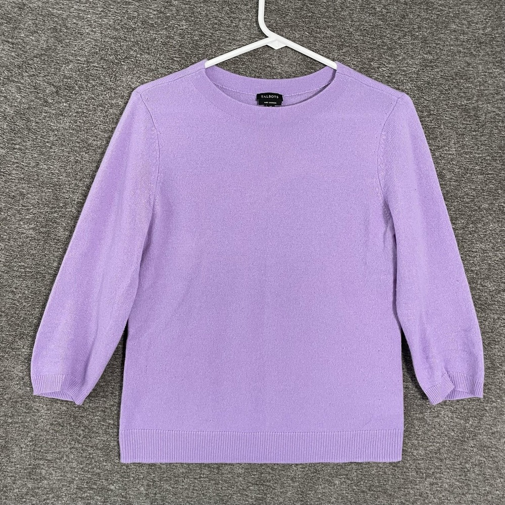 Talbots Sweater Womens Medium Purple 100% Cashmere Crewneck 3/4 Sleeve Knit